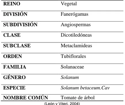 TABLA Nº1. TAXONOMÍA Y MORFOLOGÍA DEL TOMATE DE ÁRBOL 