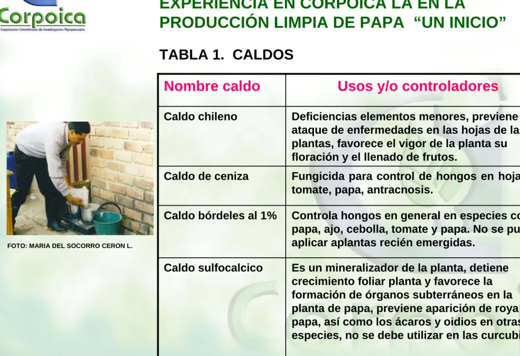 TABLA 1.  CALDOS