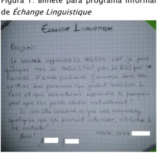 Figura 1: Bilhete para programa informal  de  Échange Linguistique