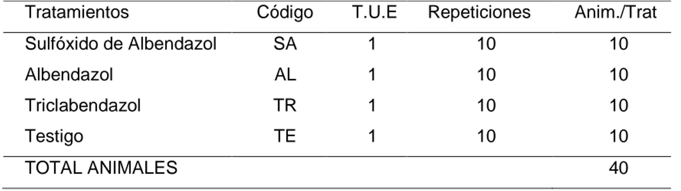 Cuadro 4. ESQUEMA DEL EXPERIMENTO PARA Fasciola hepatica 