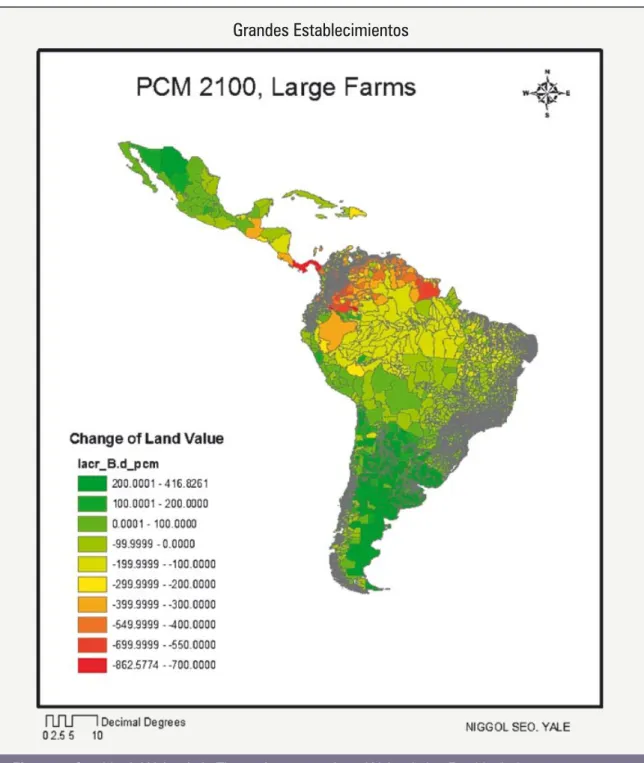 Figura 6. Cambio del Valor de la Tierra - Impacto sobre el Valor de los Establecimientos                  Agropecuarios según el Escenario Climático PCM 2100.