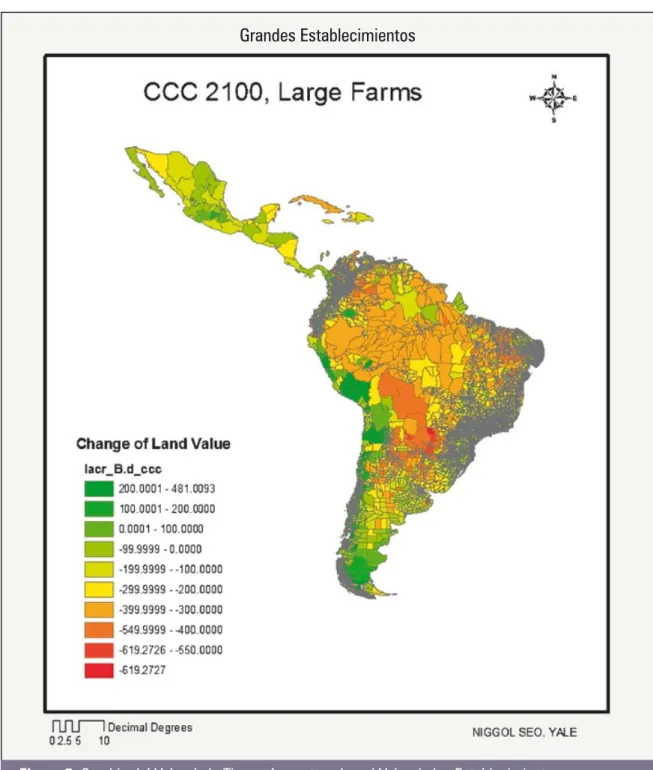 Figura 7. Cambio del Valor de la Tierra - Impacto sobre el Valor de los Establecimientos                  Agropecuarios según el Escenario Climático CCC 2100.