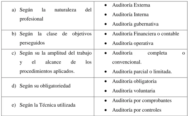 Tabla 1: Clasificación de la auditoría 