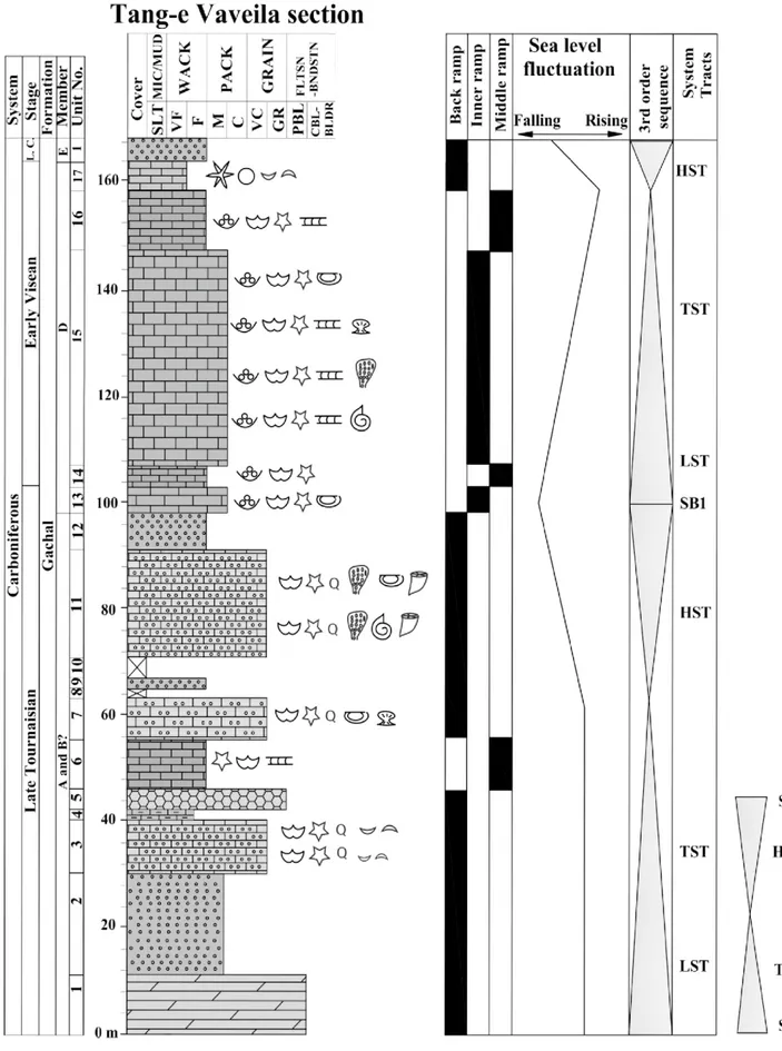 Figure 8. Stratigraphy and depositional sequences (third-order) of the Gachal Formation at the Tang-e Vaveila section