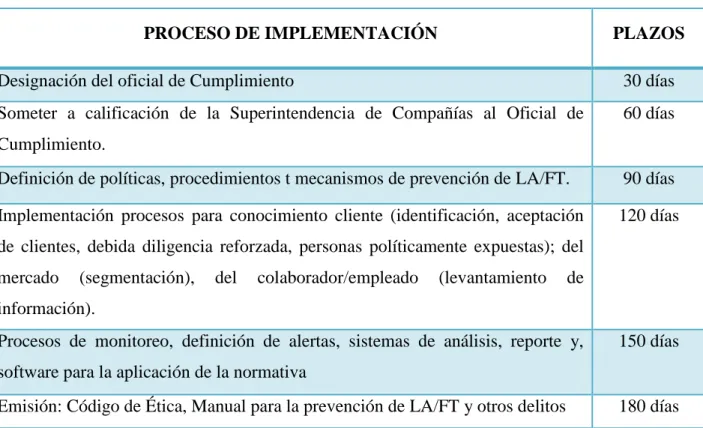Tabla 2 Cronograma- Proceso de Implementación 