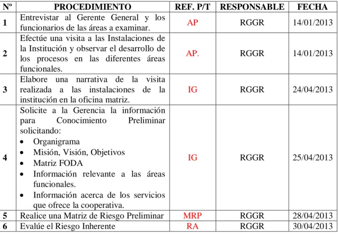 Cuadro Nº. 8  Programa de Auditoría 