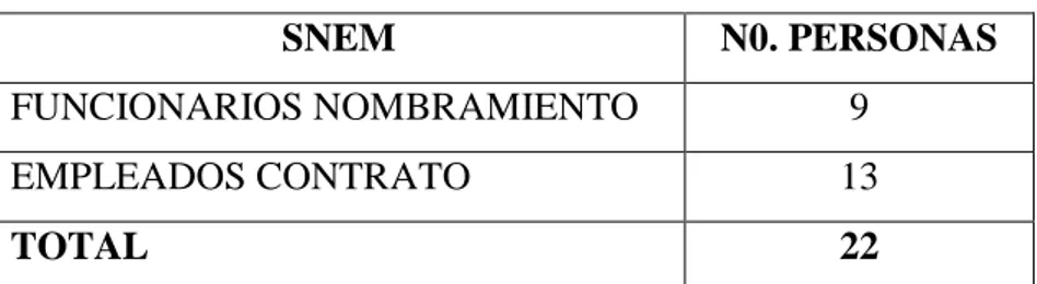 Tabla 1: Población del SNEM ZONA X 