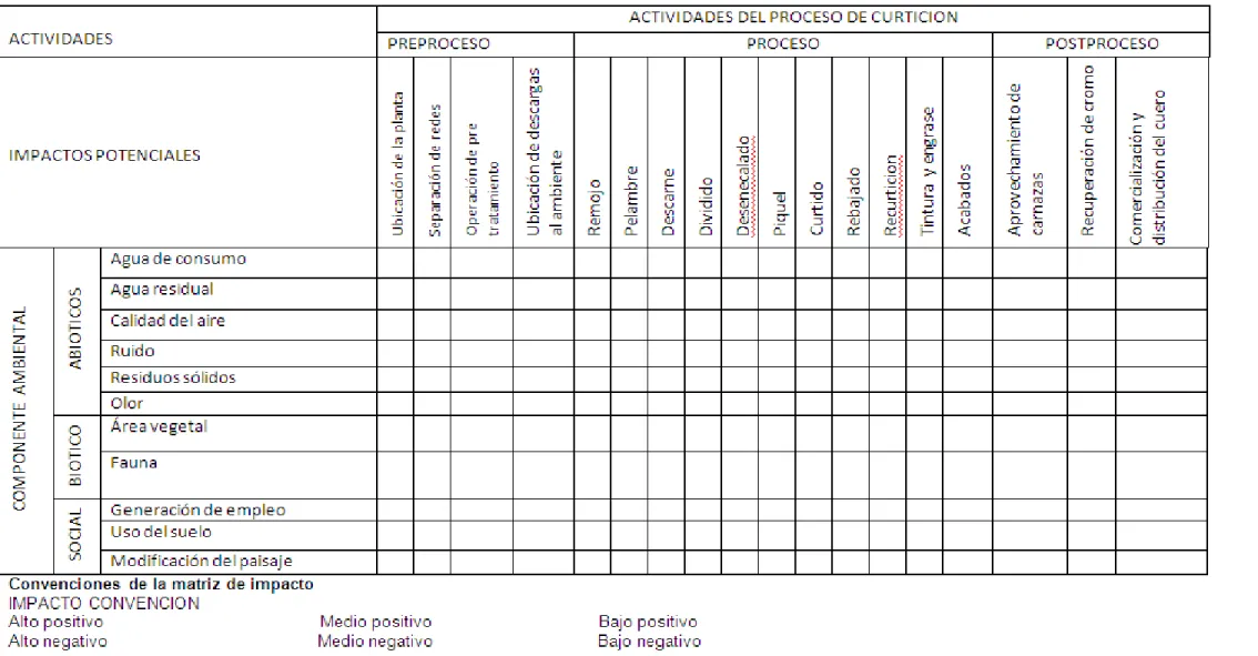 Cuadro 5.  MATRIZ CUANTITATIVA  DE LAS OPERACIÓNES DEL PROCESO DE CURTICIÓN.  