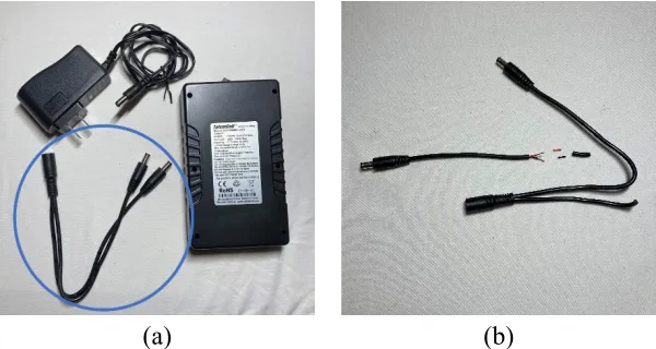 Figure 8. (a) Cut and strip fan wires. (b) glue the fan wires in place. 