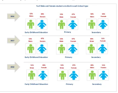 Figure 2: Percentage of male and female students in each school type, 2016 - 2018  