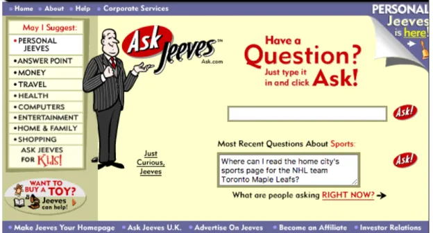 Figure 12. Ask Jeeves (ask.com), as of 29/02/2000, accessed via the Way Back  Machine