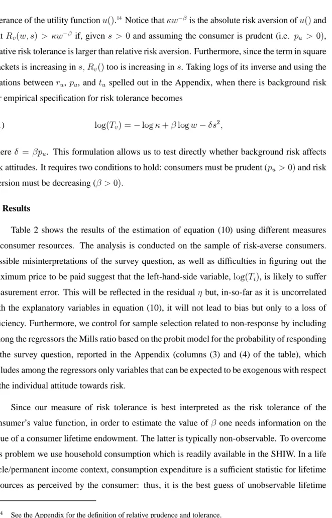 Table 2 shows the results of the estimation of equation (10) using different measures of consumer resources