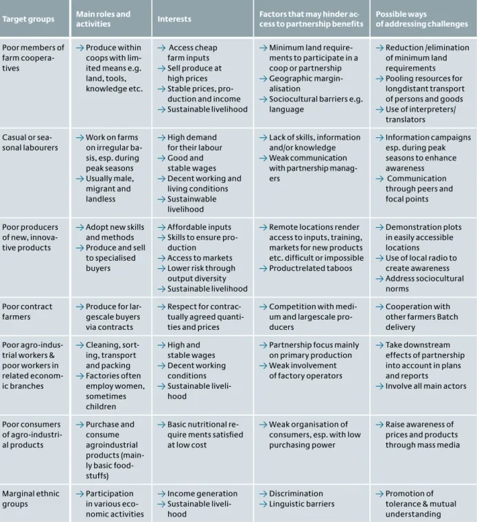 Table 12: Target group analysis for an agricultural sector partnership 