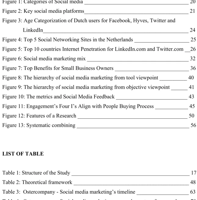 Figure 1: Categories of Social media ______________________________________ 20  Figure 2: Key social media platforms______________________________________ 21  Figure 3: Age Categorization of Dutch users for Facebook, Hyves, Twitter and 