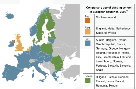 Figure 17. Map of Europe Showing Compulsory School Starting Ages15