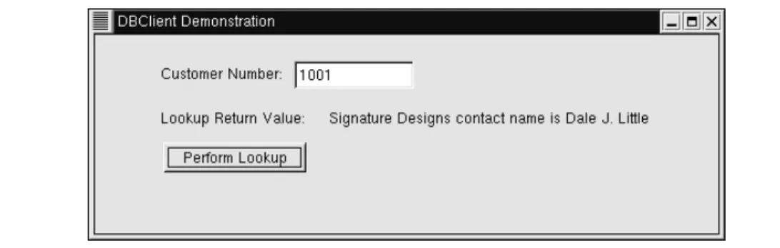 Figure 21-3 The DBClient application uses a TIdTCPClient component to request information from the DBServer application.