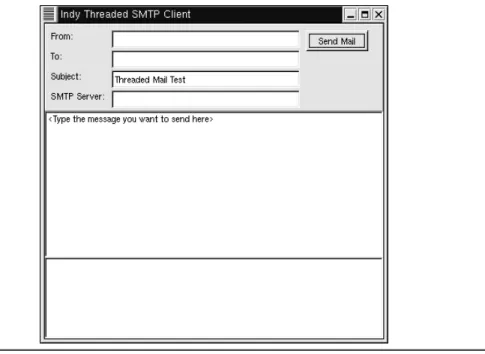 Figure 21-6 The main form of the ThreadedSMTPClient project provides an interface for defining and sending e-mail.