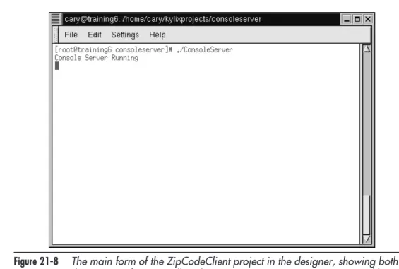 Figure 21-8 The main form of the ZipCodeClient project in the designer, showing both the user interface as well as the two Internet Direct components used by this client