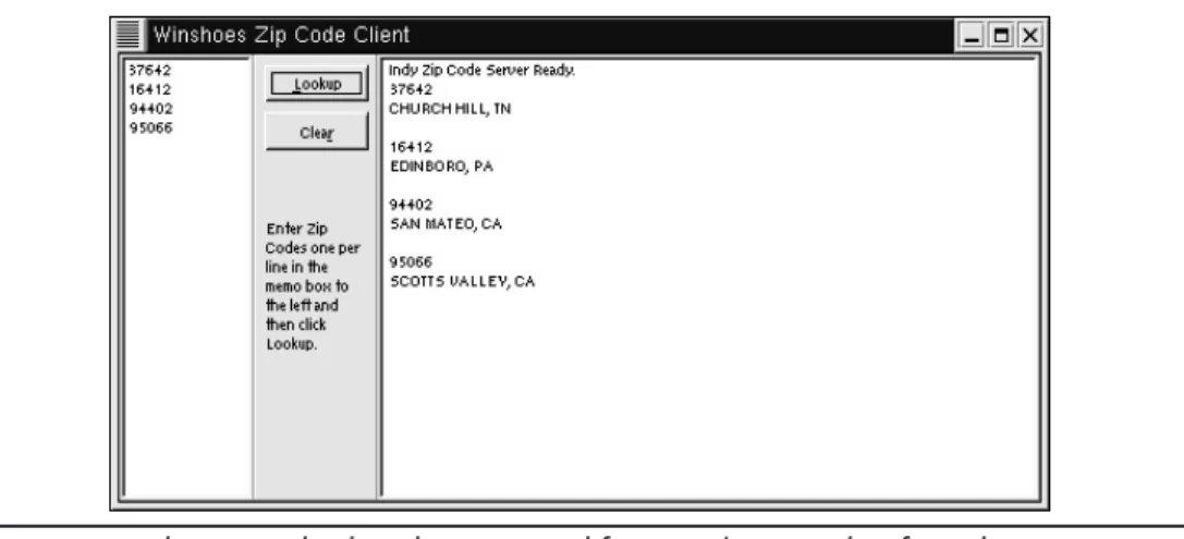 Figure 21-9 shows what the ZIP code client application looks like when it is running and has retrieved ZIP codes from a running ZIP code server.