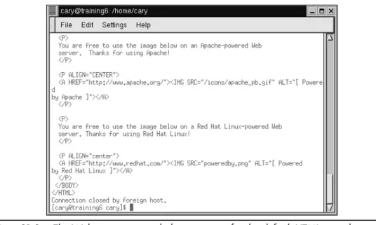 Figure 21-2 The Web server responded to a request for the default HTML page by returning the entire requested HTML file to the Telnet client, after which the server terminated the connection.