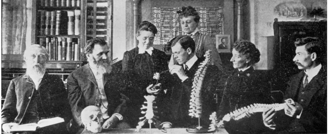 Figure 3This image of D.D. Palmer’s 1903 class in Santa Barbara appeared in the first issue of December 1904; caption reads: “(Note:- The cut on Page 13 was the class present when nerve heat was first announced
