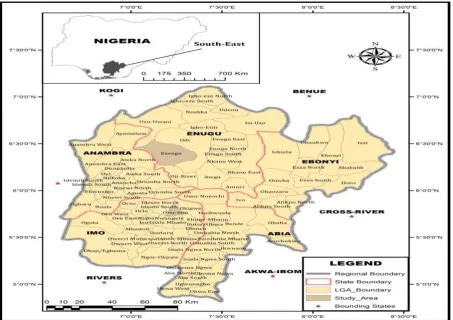 Fig. 1: Map of Southeastern Nigeria showing the experimental watershedin Ezeagu (Source: Author’s investigation, 2016) 