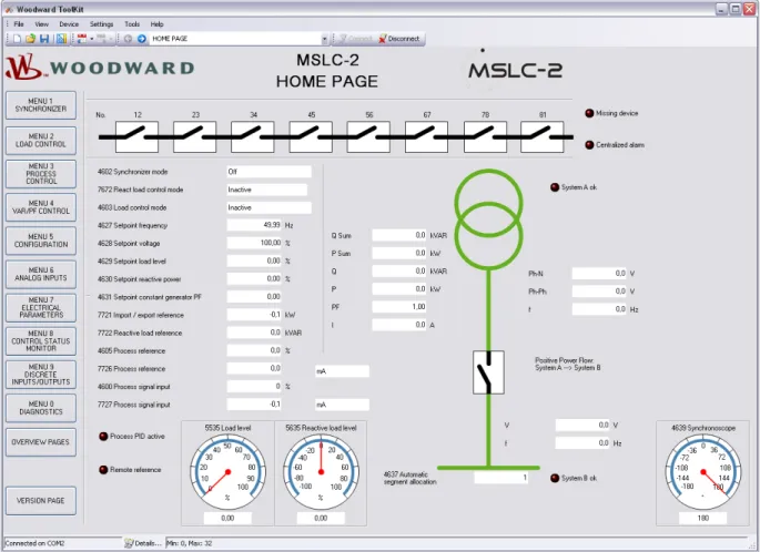 Figure 3-5: ToolKit - home page (MSLC-2 configured as utility breaker control) 