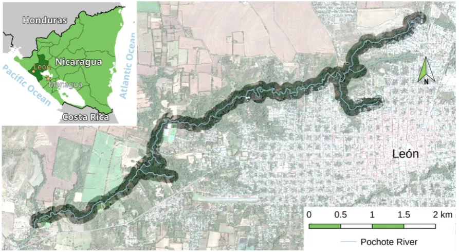 Figure 1. Overview of study area: Pochote River and City of León; Author’s work 