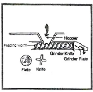 Fig. 20: Grinder: Worm feed (feeding worm/auger)  and cutting set with plates and knives (system 