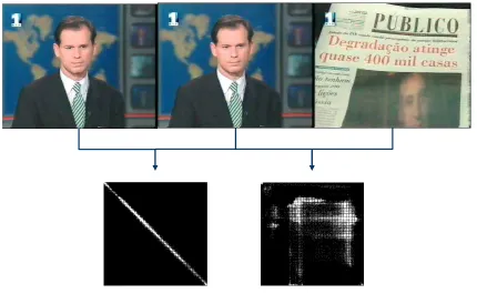 Figure 3.5: Joint probability images [200] within a shot and across a shot boundary