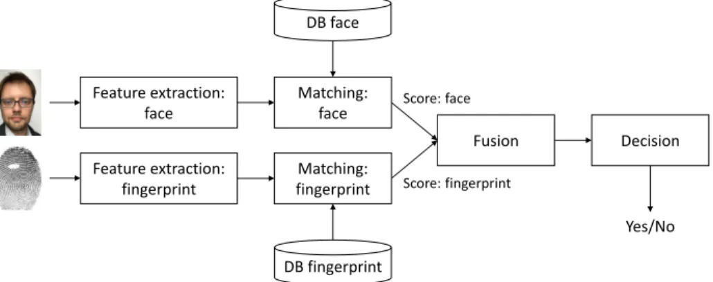 Fig. 8. Outline of the match score-level fusion of face and fingerprint biometrics