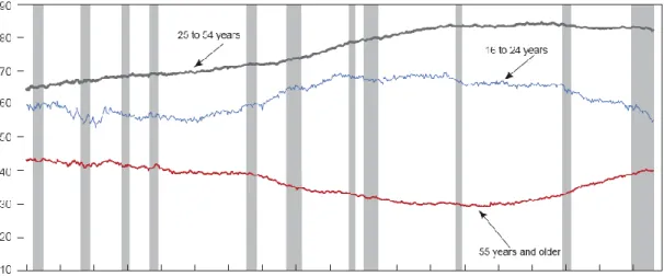 Figure 1.1: Labor Force Participation Rates for All Civilian Workers, by Age,  Seasonally Adjusted, 1948-2010