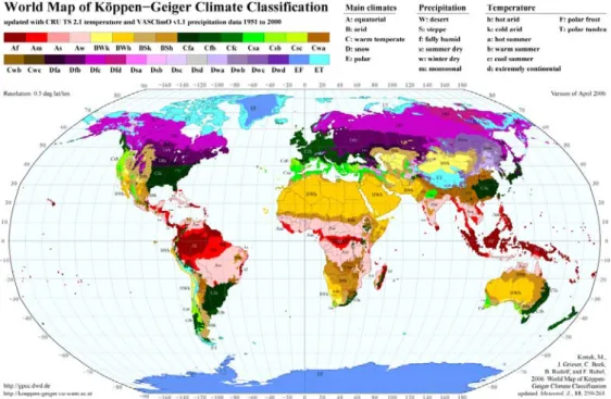 Figure 2: The Köppen climate classification map used in the risk assessment to help  determine if Ireland provides suitable climate match for potential invasive species  (http://koeppen-geiger.vu-wien.ac.at/)