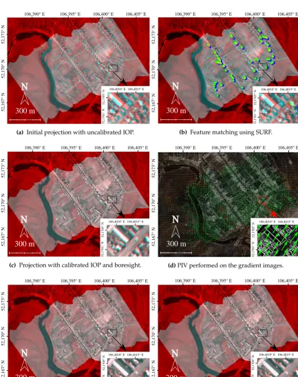 Figure 8. Illustrations of the various steps of our algorithm for a test ﬂight over a village of the SelengaDelta (Russia, 17 August 2014)