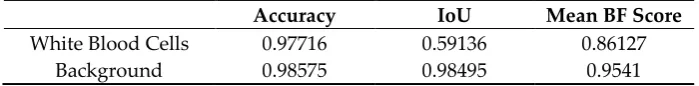 Table 9. The class metrics for white blood cells class and background class. 