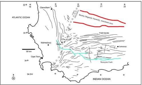 Figure 1. The pattern of the macroscopic fold-hinge trends shows a clear separation between the north-north-west trending and the east-west to north-east Note that there is no bending or merging of macroscopic fold trends from the one fold branch into the 