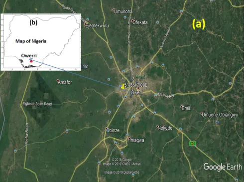 Figure 1. Map of (a) Google map showing the study area (b) Map of Nigeria showing the study area
