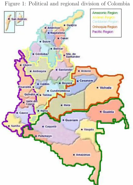 Figure 1: Political and regional division of Colombia