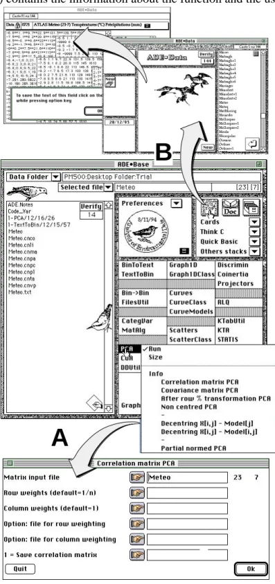Figure 1. Operating the ADE•Base selection card. The left hand field of this card contains a list of the files included into the user data folder