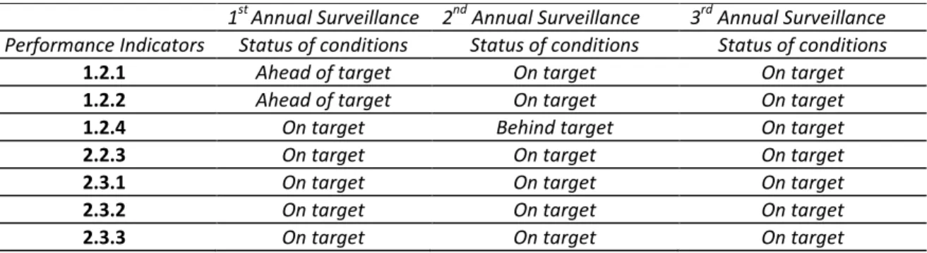 Table 5.  Summary of Performance Indicators with conditions 