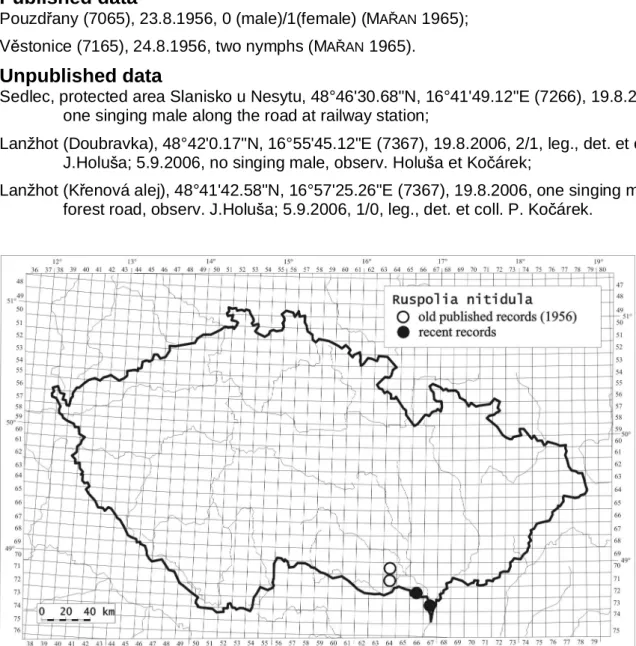 Fig. 1:  Occurrence of Ruspolia nitidula in the Czech Republic