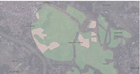 Fig. 1b  Delineation of settlement area taken place within the agricultural  land in Padang Municipality   