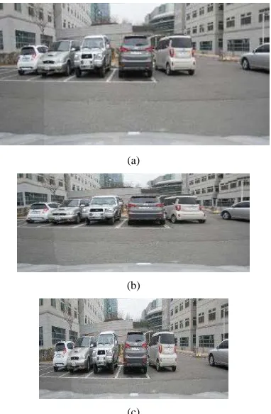 Fig. 9  Results with cropping method of original panorama image in Fig. 5. (a) original image (223x390), (b) horizontal 30% downsized image (156x390) and vertical 30% downsized image (with 223x273) 