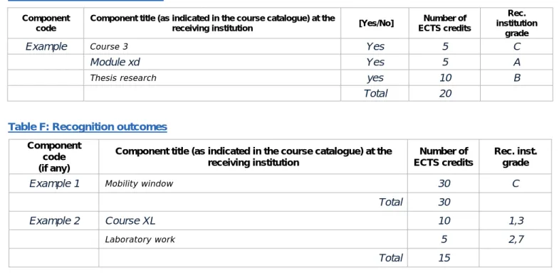 Table E: Transcript of Records 