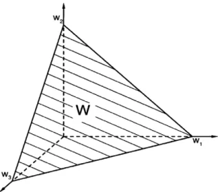 Fig. 1. Feasible weight space of a three-criterion problem.