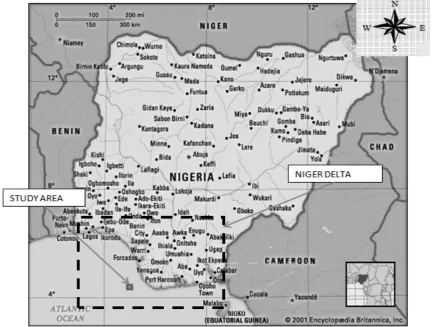 Figure 1: Location Map of Nigeria showing the Niger Delta and the Study Area. 