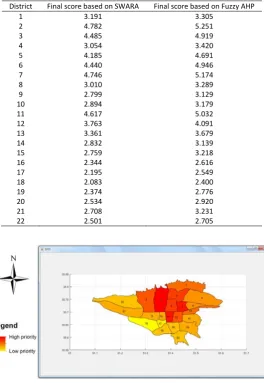 Fig. 8: Prioritization map of 22 districts of Tehran for construction of multiplex buildings based on SWARA Fig
