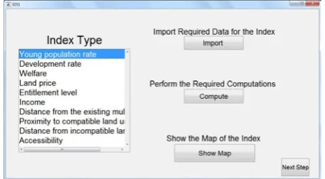 Fig. 4: The user interface of the SDSS; First step: Production of the map of each index Fig