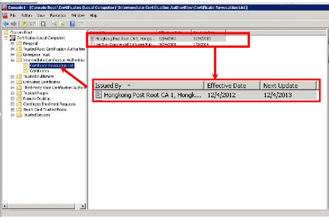 Figure 3: Hongkong Post Authority Revocation List (ARL) certificate has been successfully installed       