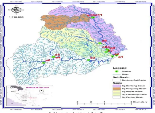 Fig. 2  Location of sampling stations at the Bentong River 